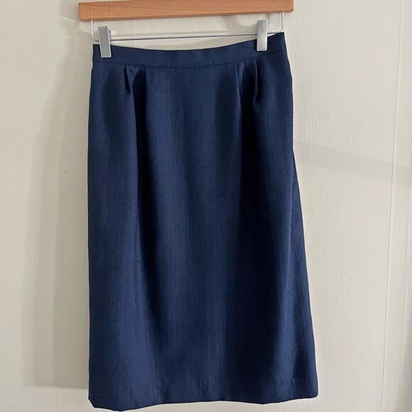 Vintage Kasper Navy White Skirt Suit Set Gold Buttons Blazer 80s Size 4 - Picture 6 of 15